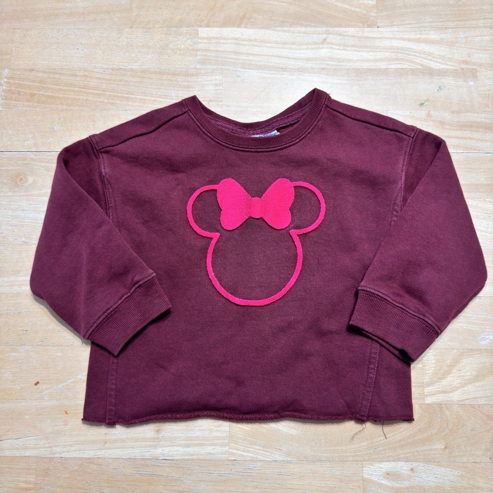 BabyGap Disney Toddler Minnie Mouse Raw Edge Crewneck Maroon Pink Size 2 Years